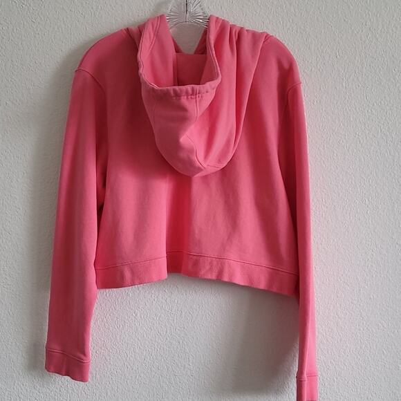 ADIDAS Hoodie Sweatshirt Colorado Cropped Velvet Trefoil Size Large Pink - Picture 6 of 9
